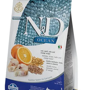 Farmina Ocean N&D Natural & Delicious Adult Cod, Spelt, Oats & Orange Dry Cat Food - 8010276036780
