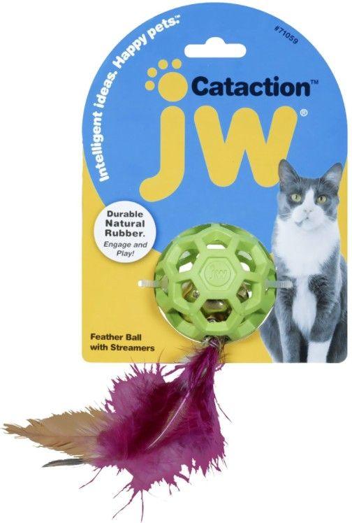 JW Pet Cataction Feather Ball Toy With Bell Interactive Cat Toy - 618940710592