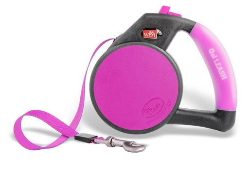 Wigzi Gel Handle Reflective Tape Pink Retractable Dog Leash - 019962072048