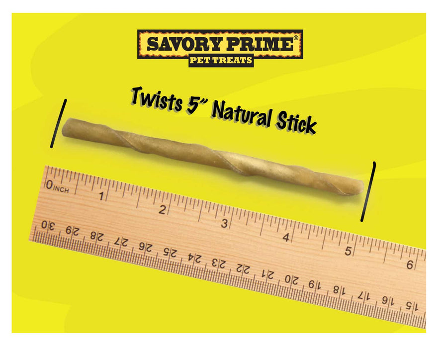 Savory Prime Pressed Rawhide Twist Sticks Natural Dog Treats 5 in (Pack of 20)