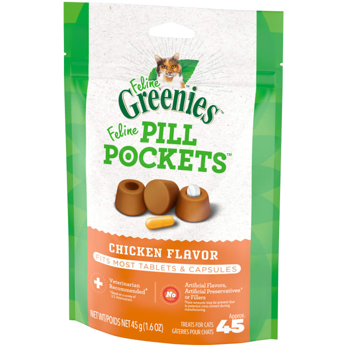 Greenies Feline Pill Pockets Natural Soft Cat Treats Chicken 1.6oz (45 Treats)