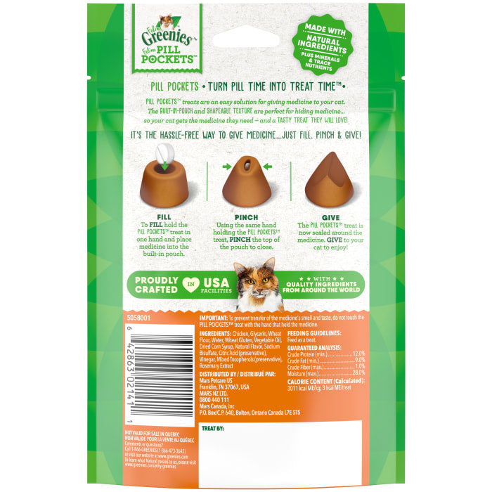 Greenies Feline Pill Pockets Natural Soft Cat Treats Chicken 1.6oz (45 Treats)