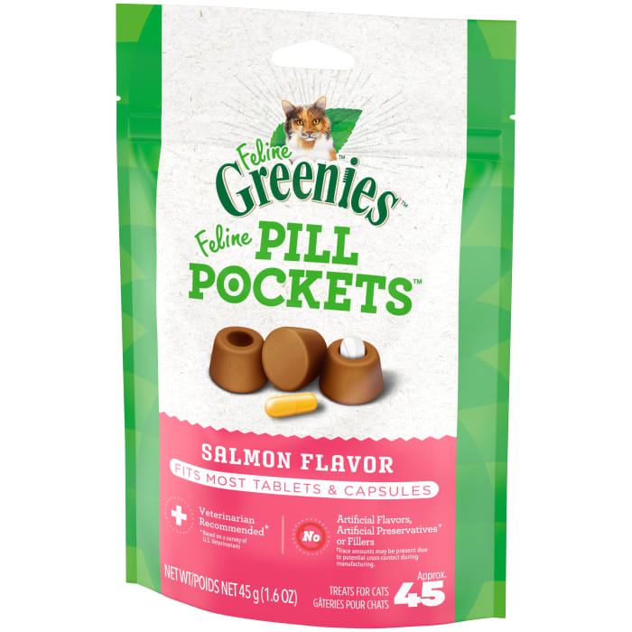 Greenies Feline Pill Pockets Natural Soft Cat Treats Salmon 1.6oz (45 Treats)
