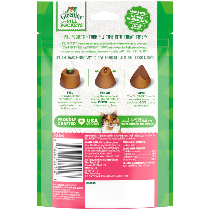 Greenies Feline Pill Pockets Natural Soft Cat Treats Salmon 1.6oz (45 Treats)