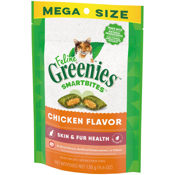 Greenies Feline SmartBites Skin & Fur Crunchy & Soft Adult Cat Treats Chicken 4.6oz