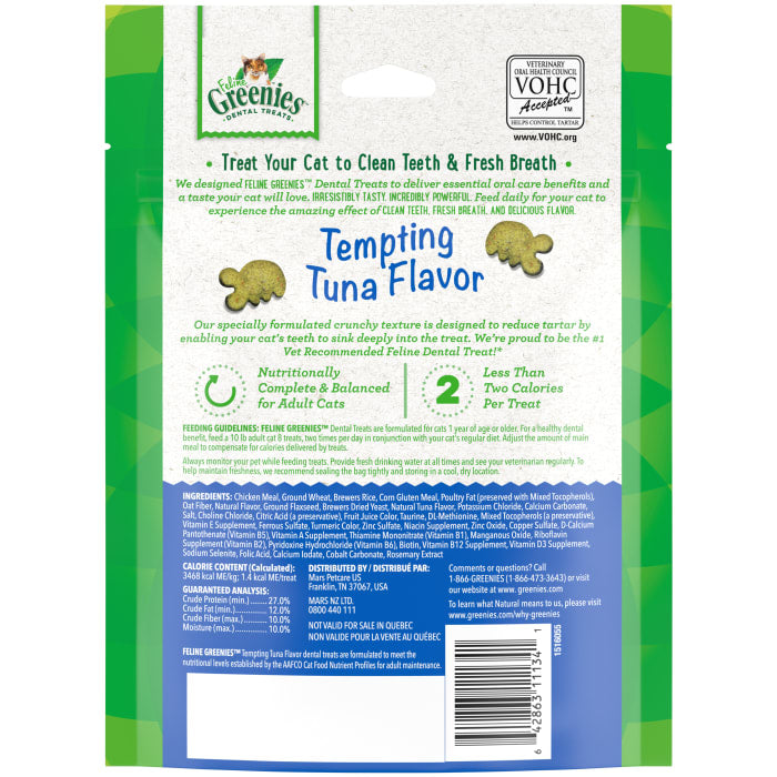 Greenies Feline Adult Cat Dental Treats Tempting Tuna 4.6oz