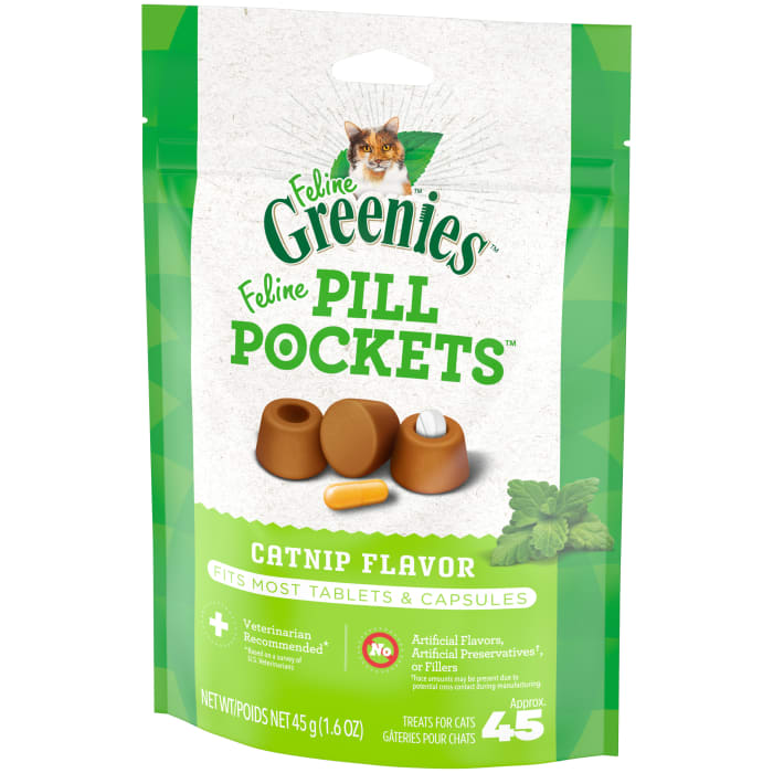 Greenies Feline Pill Pockets Natural Soft Cat Treats Catnip 1.6oz (45 Treats)