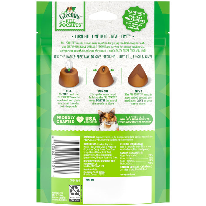 Greenies Feline Pill Pockets Natural Soft Cat Treats Catnip 1.6oz (45 Treats)