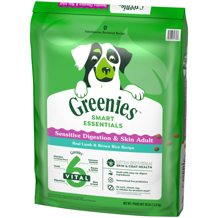 Greenies Smart Essentials Sensitive Digestion & Skin Dry Dog Food Real Lamb & Brown Rice Recipe 30lbs