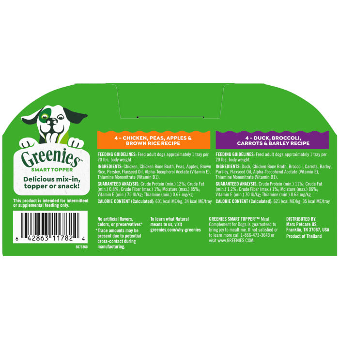 Greenies Smart Topper Wet Mix-In for Dogs Chicken with Peas & Duck Variety Pack 2oz (Pack of 8)