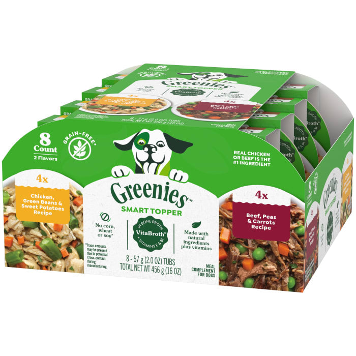 Greenies Smart Topper Wet Mix-In for Dogs Chicken with Green Beans & Beef Variety Pack 2oz (Pack of 8)