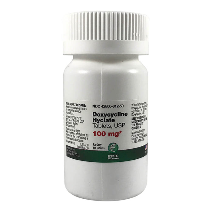 Rx Doxycycline 100mg x 50 tablets