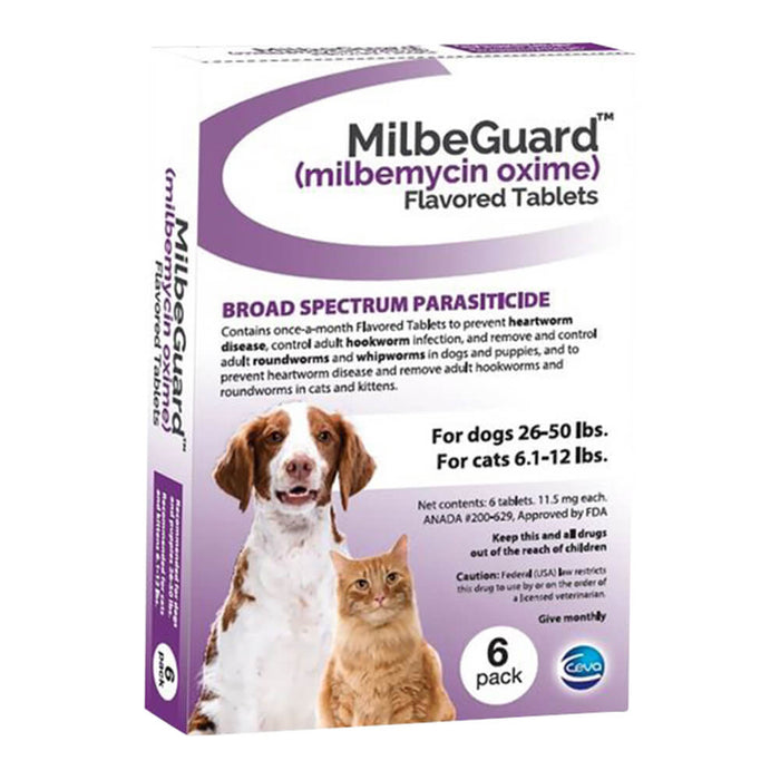 Rx Milbeguard, Dog 26-50 lb/Cat 6.1-12lb (Purple), 6 Flav Tabs