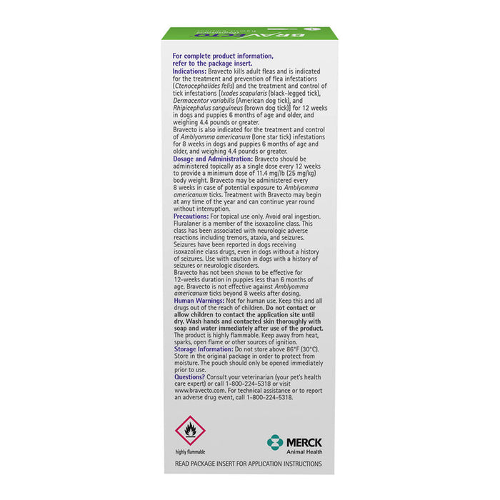 Rx Bravecto top Dog 500mg 22-44lbs x 1 tube