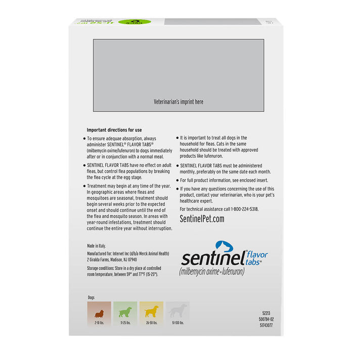 Rx Sentinel Flavor Tabs 11-25lbs x 6 tablets