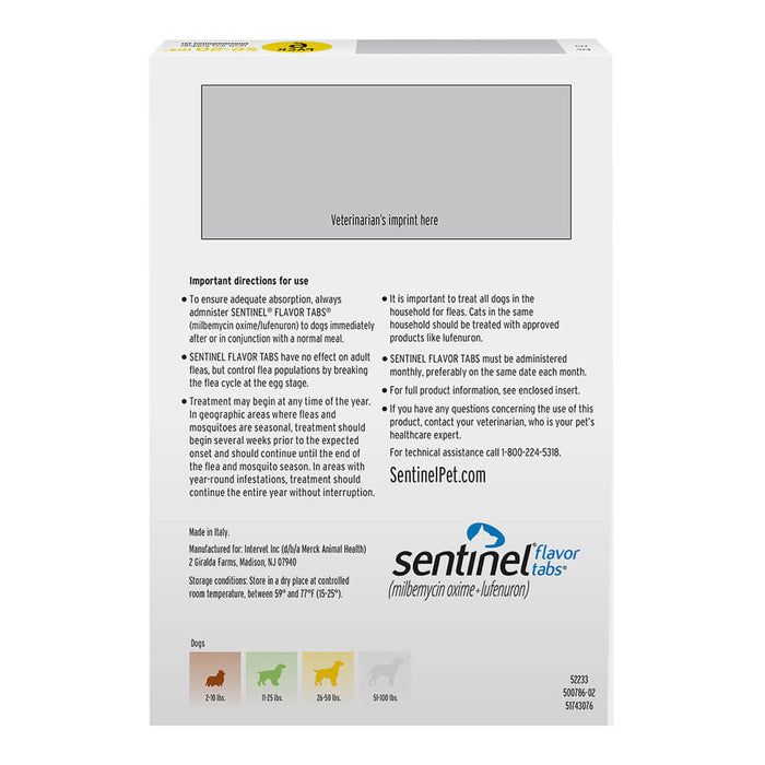 Rx Sentinel Flavor Tabs 26-50lbs x 6 tablets