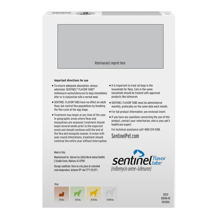 Rx Sentinel Flavor Tabs 51-100lbs x 6 tablets