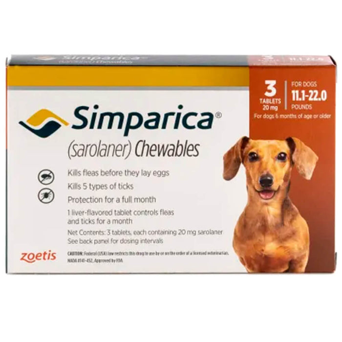 Rx Simparica 11.1-22 lbs x 3 tablets