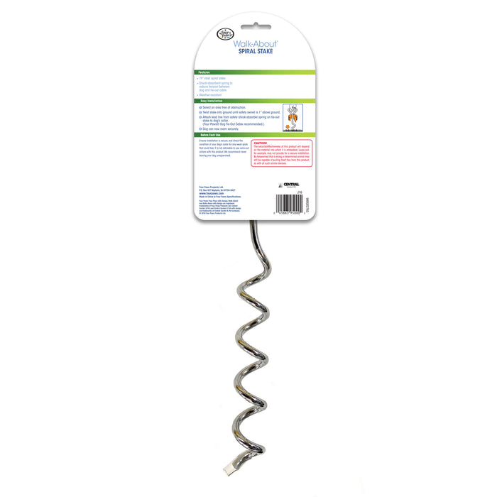 Four Paws Walk About Tie-Out Dog Spiral Stake Silver 19 Inch