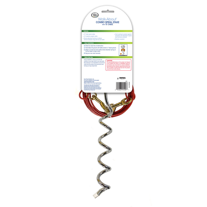Four Paws Walk About Tie-Out Dog Spiral Stake Silver 15 Foot