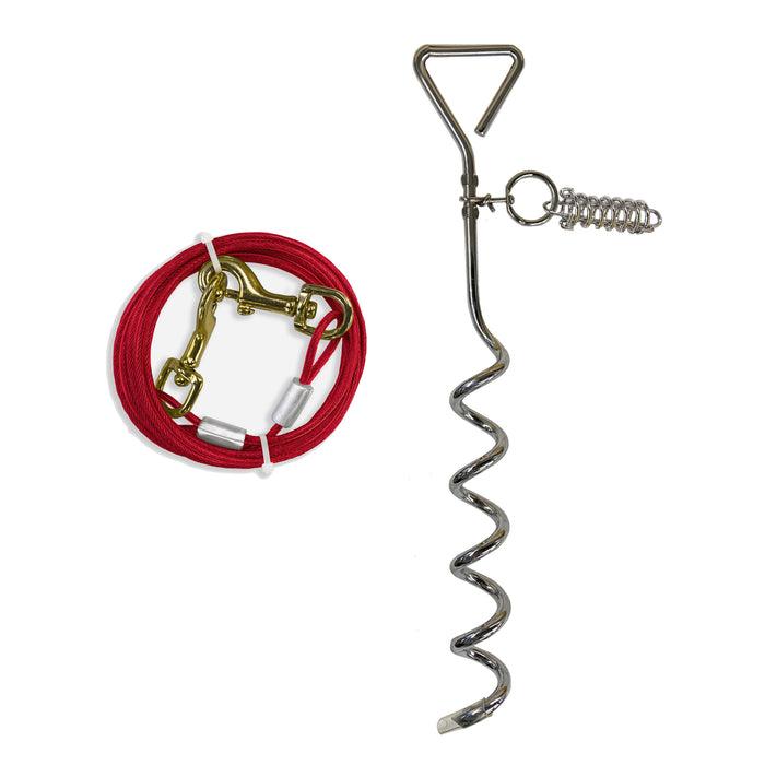 Four Paws Walk About Tie-Out Dog Spiral Stake Silver 15 Foot