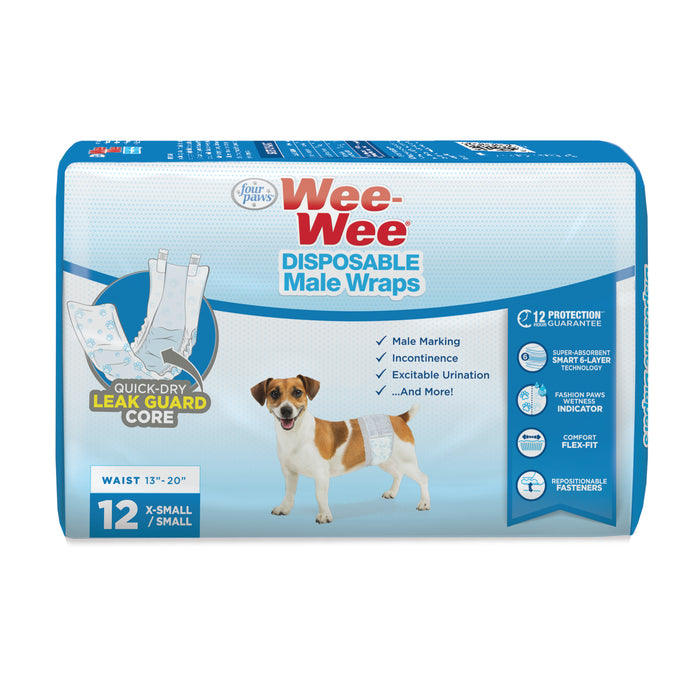 Four Paws Wee-Wee® Disposable Male Dog Wraps X-Small / Small (12 Count)