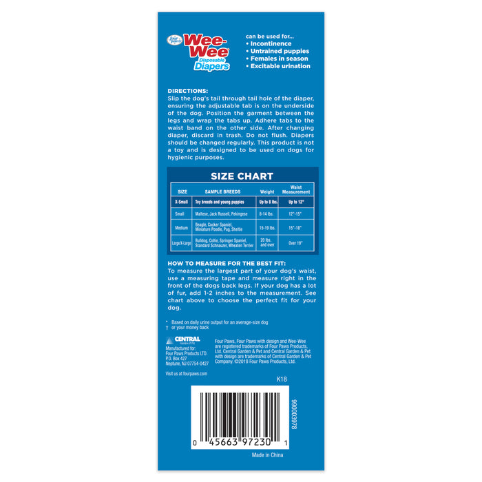 Four Paws Wee-Wee Disposable Dog Diapers X-Small (12 Count)
