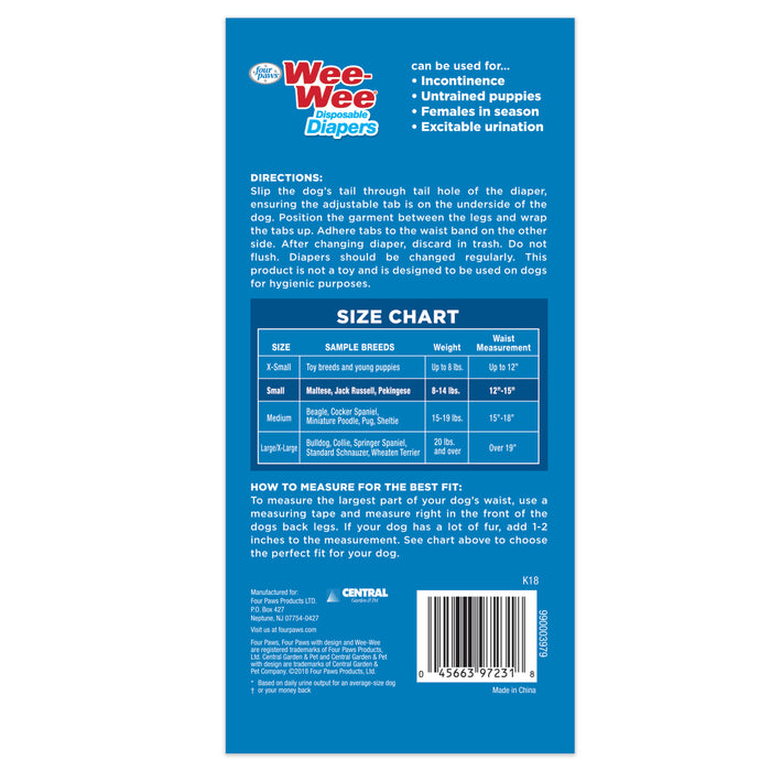 Four Paws Wee-Wee Disposable Dog Diapers Small (12 Count)