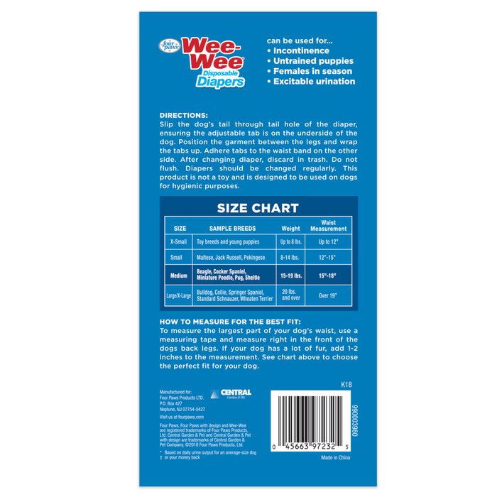 Four Paws Wee-Wee Disposable Dog Diapers Medium (12 Count)