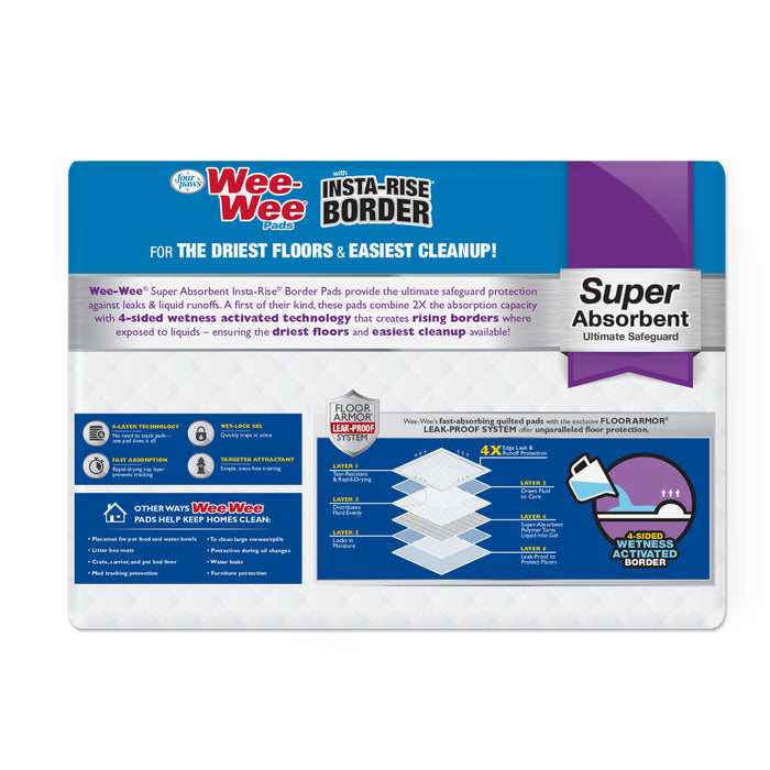 Four Paws Wee-Wee Super Absorbent Dog Pee Pads with Insta-Rise® Border 22" x 23" (50 Count)
