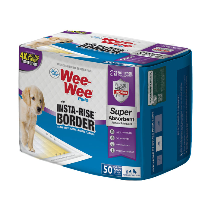 Four Paws Wee-Wee Super Absorbent Dog Pee Pads with Insta-Rise® Border 22" x 23" (50 Count)