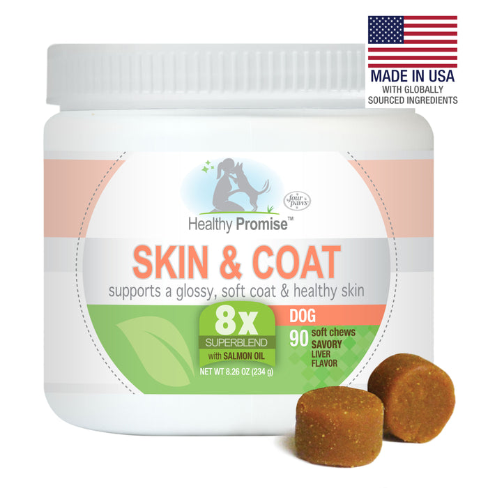 Four Paws Healthy Promise Dog Supplements for Skin and Coat Soft Chews Savory Liver 8.26 Ounce (90 Count)