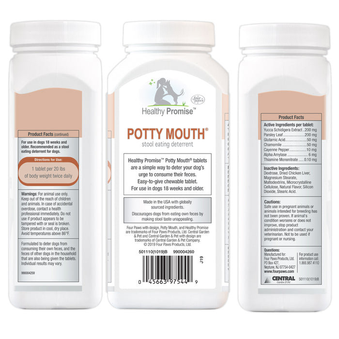 Four Paws Healthy Promise Potty Mouth Tablets - Coprophagia Stool Eating Deterrent for Dogs 5.14 Ounce (90 Count)
