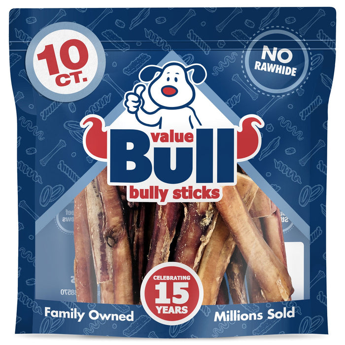 Value Pet Supplies ValueBull Bully Sticks for Large Dogs, Varied Shapes, Super Jumbo 4-6 Inch, 10 Count