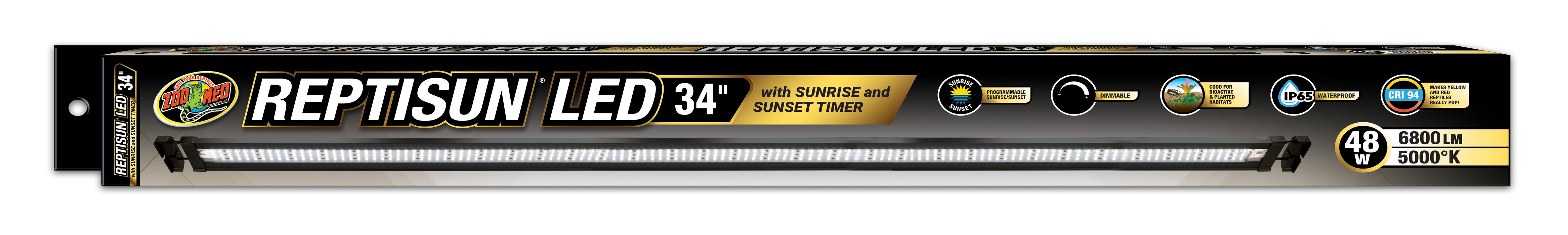 Zoo Med Reptisun LED w/Sunrise & Sunset Timer Terrarium Hood 34in 48w
