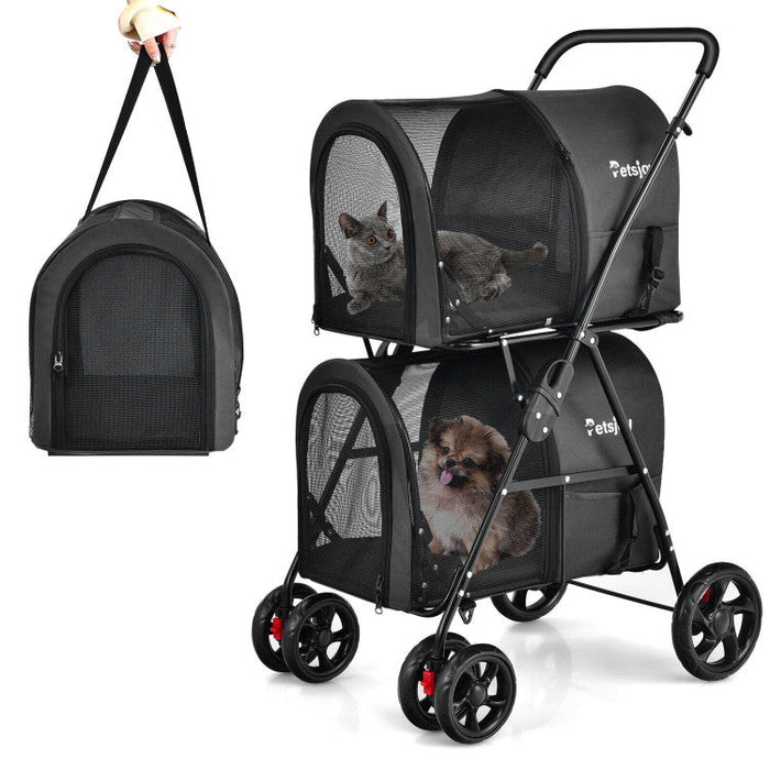 Furr Baby Gifts 4-in-1 Double Pet Stroller with Detachable Carrier and Travel Carriage
