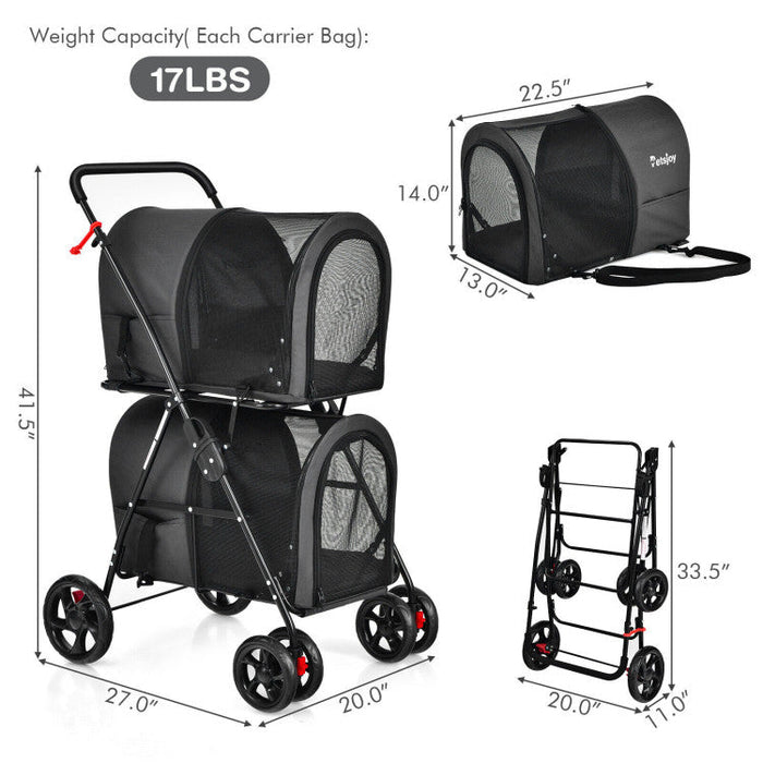 Furr Baby Gifts 4-in-1 Double Pet Stroller with Detachable Carrier and Travel Carriage