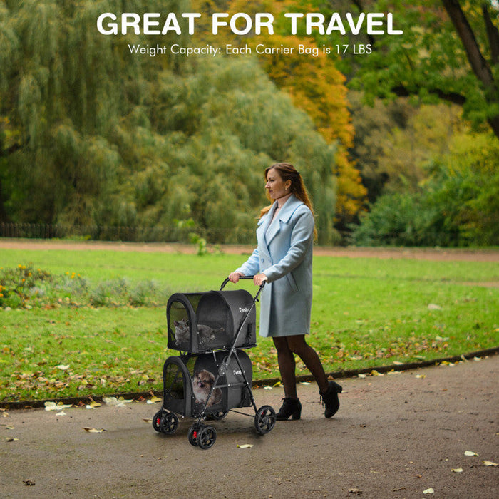 Furr Baby Gifts 4-in-1 Double Pet Stroller with Detachable Carrier and Travel Carriage