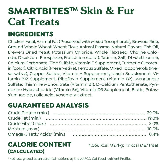 Greenies Feline SmartBites Skin & Fur Crunchy & Soft Adult Cat Treats Chicken 4.6oz