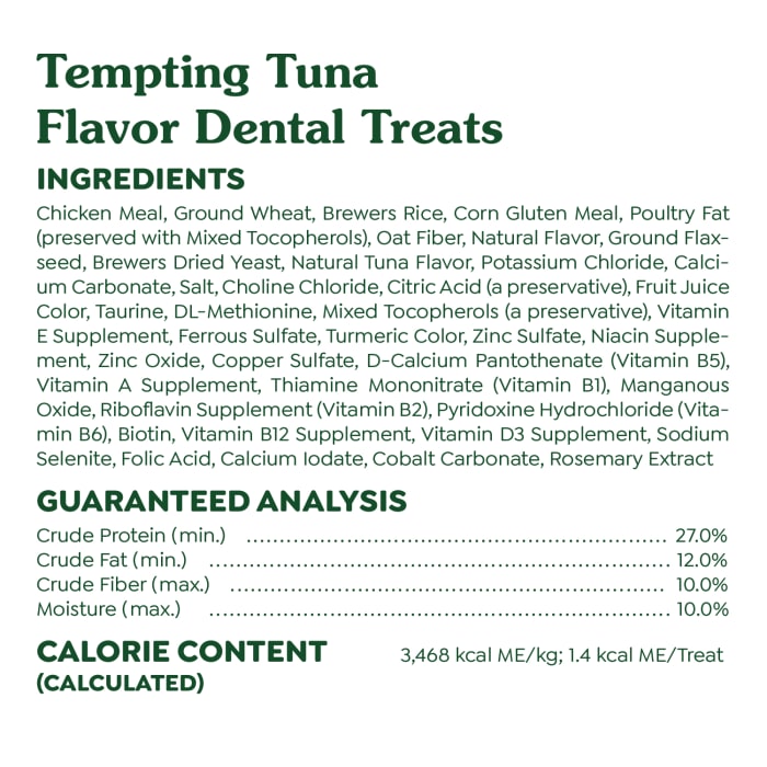 Greenies Feline Adult Cat Dental Treats Tempting Tuna 2.1oz