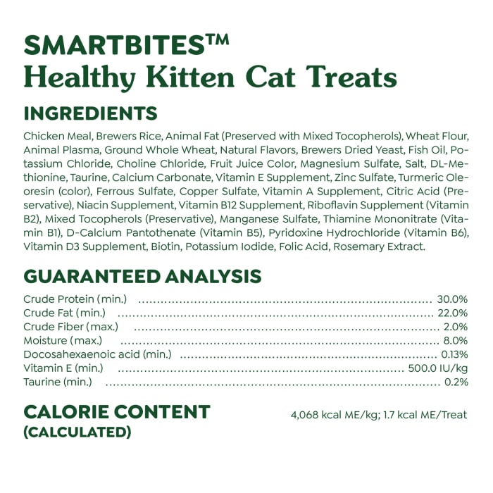 Greenies Feline Smart Bites Healthy Kitten Cat Treats Chicken 2.1oz