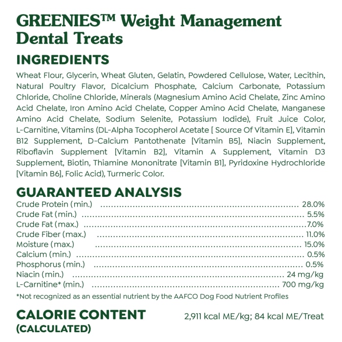 Greenies Weight Management Dog Natural Dental Treats Regular 27oz (27 Treats)