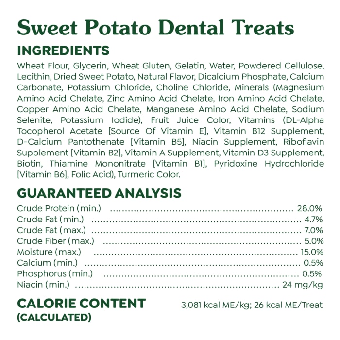 Greenies Dog Natural Dental Treats Teenie Sweet Potato 12oz (43 Treats)