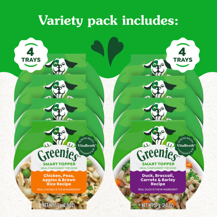 Greenies Smart Topper Wet Mix-In for Dogs Chicken with Peas & Duck Variety Pack 2oz (Pack of 8)
