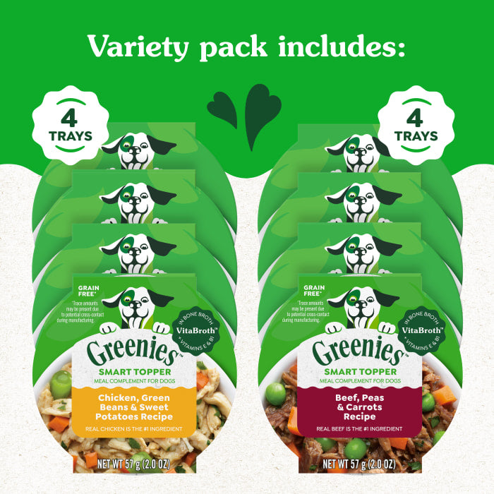 Greenies Smart Topper Wet Mix-In for Dogs Chicken with Green Beans & Beef Variety Pack 2oz (Pack of 8)