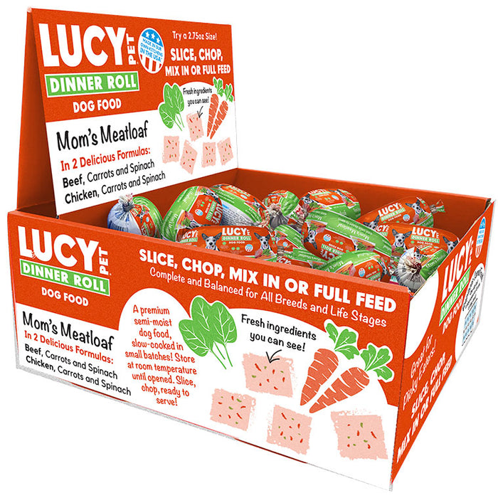 Lucy Pet Products Mom's Meatloaf Dinner Roll Display Beef, Carrots & Spinach 36ct 2.75oz (Pack of 36)