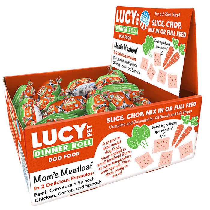 Lucy Pet Products Mom's Meatloaf Dinner Roll Display Beef, Carrots & Spinach 36ct 2.75oz (Pack of 36)