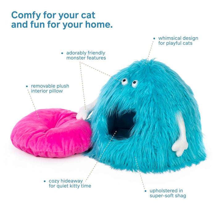 Prevue Pet Products Kitty Power Paws Comfy Monster Hideaway for Cats, Blue