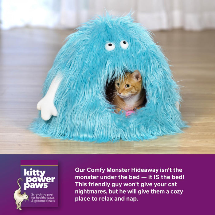Prevue Pet Products Kitty Power Paws Comfy Monster Hideaway for Cats, Blue