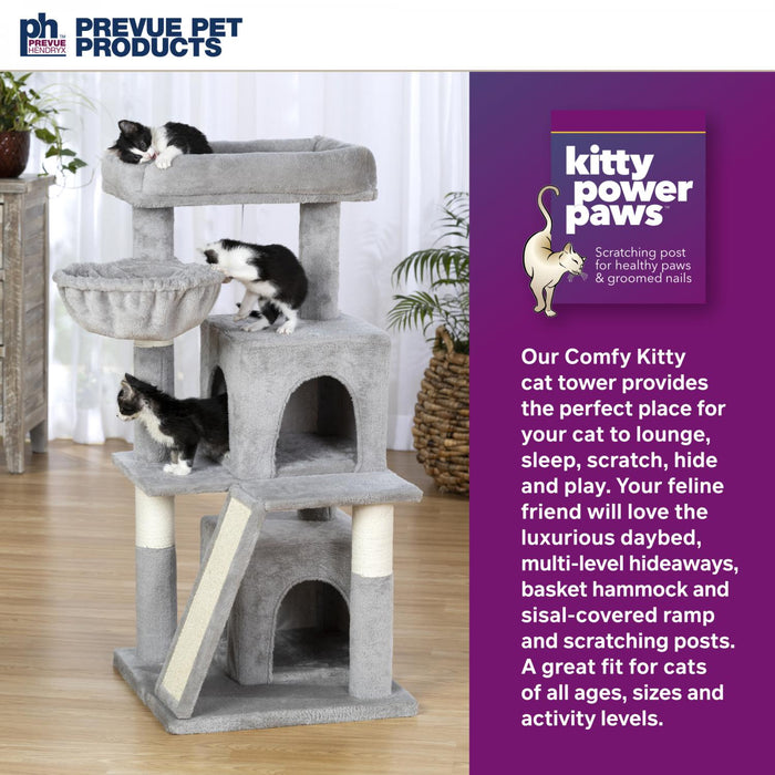 Prevue Pet Products Kitty Power Paws Comfy Kitty Cat Tree, Gray & White